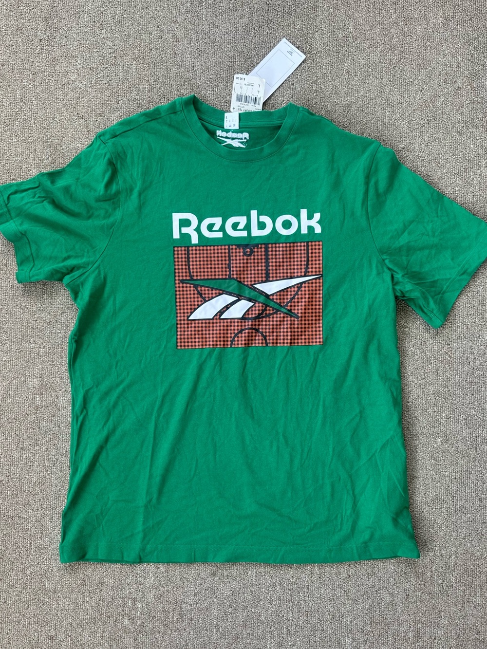 Reebok Men’s Large Green Short-Sleeve Logo Tee with Graphic Panel